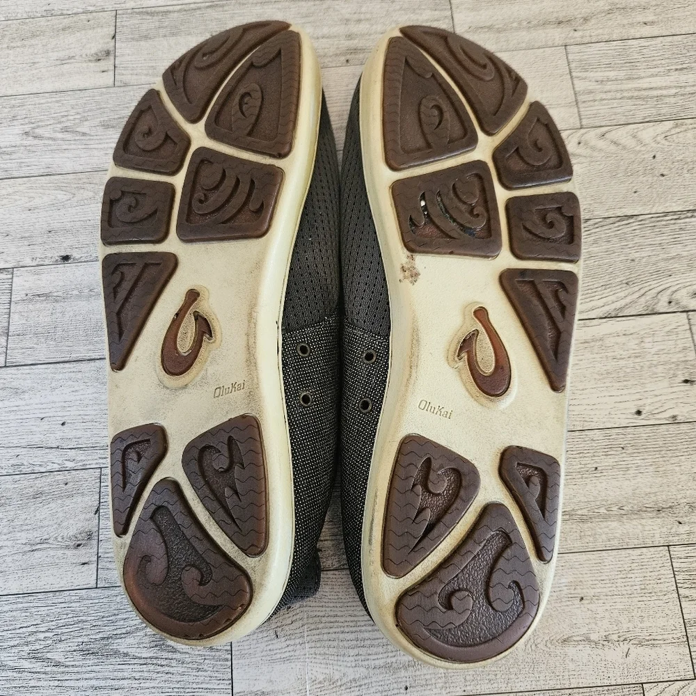 Olukai Nohea Moku Mens Size 12 Charcoal/Clay Textile Slip On Boat Shoes